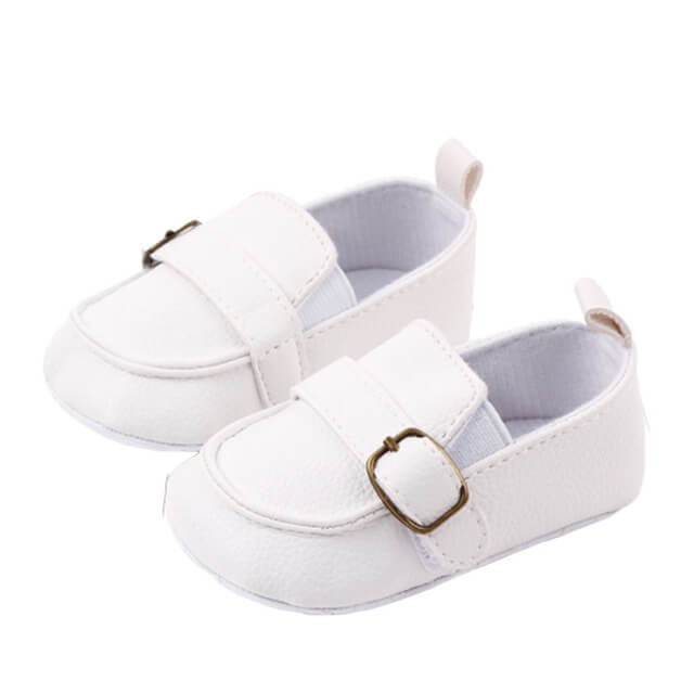 Chaussures De Baptême Bébé Unisexe - Cuir PU - Broderie Croix - Lacets Ruban - Blanc/ivoire