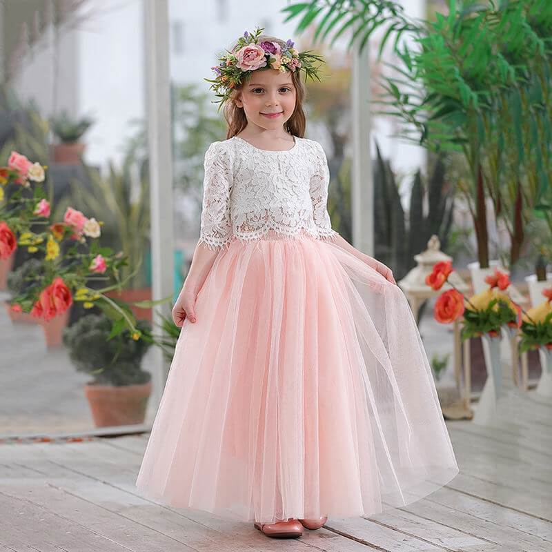 Fille Rose Habit Ceremonie Fille Robe Rose Poudré Robe Mariage