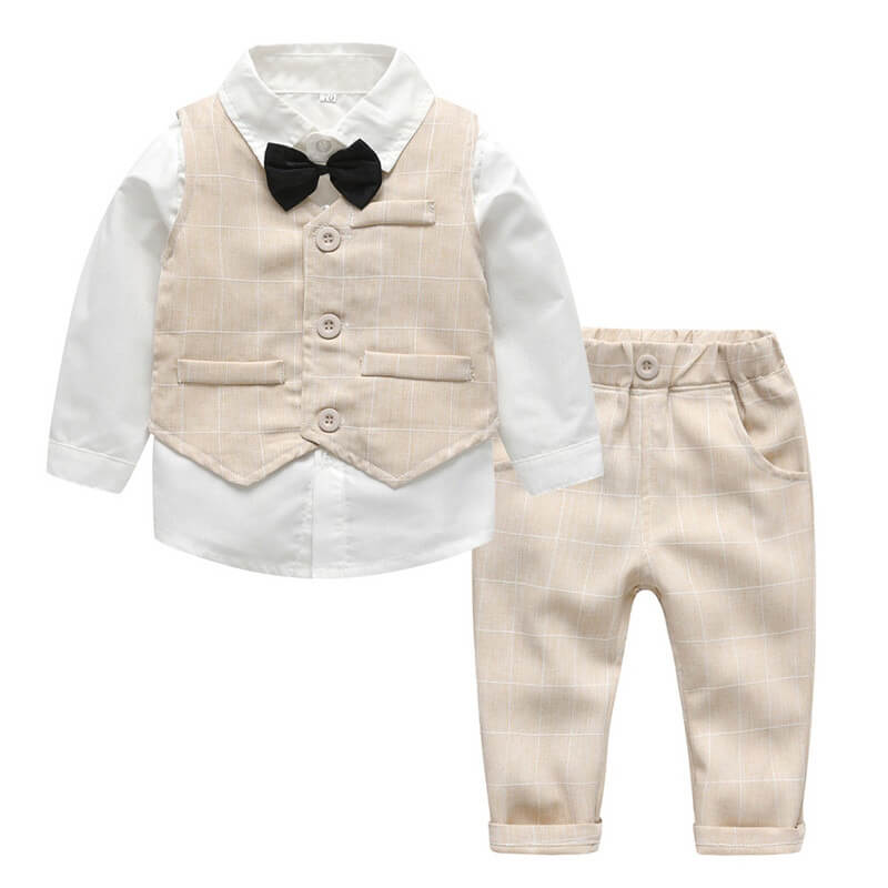 Ranrann Ensemble Costume Garçon Mariage Baptême 1-6 Ans - Chemise Gilet Pantalon Nœud Papillon